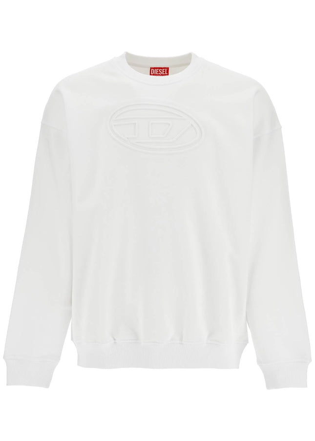 Diesel white cotton sweatshirt with raised logo for men