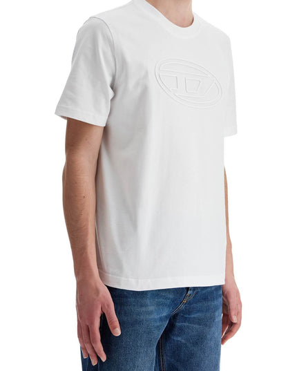 Diesel white cotton t-shirt with embossed logo t-adjust-bigoval