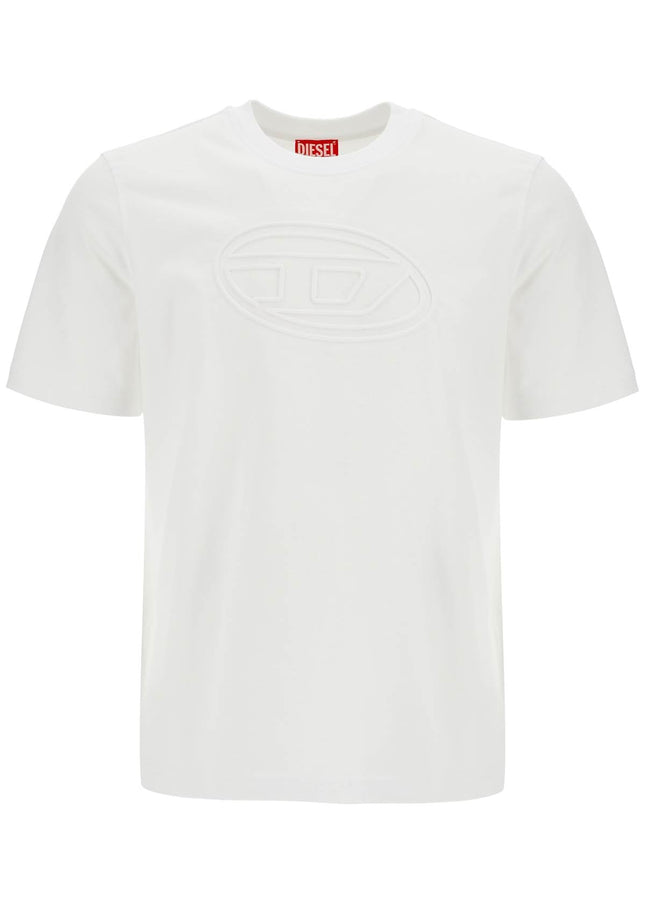 Diesel white cotton t-shirt with embossed logo t-adjust-bigoval