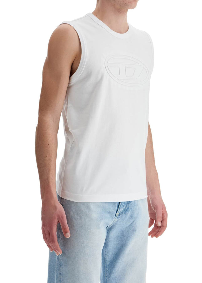 Diesel white cotton tank top with wide neckline