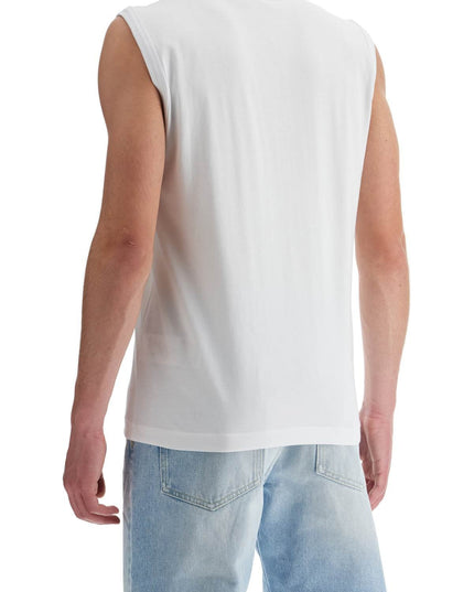 Diesel white cotton tank top with wide neckline