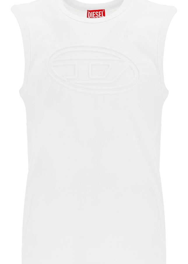 Diesel white cotton tank top with wide neckline