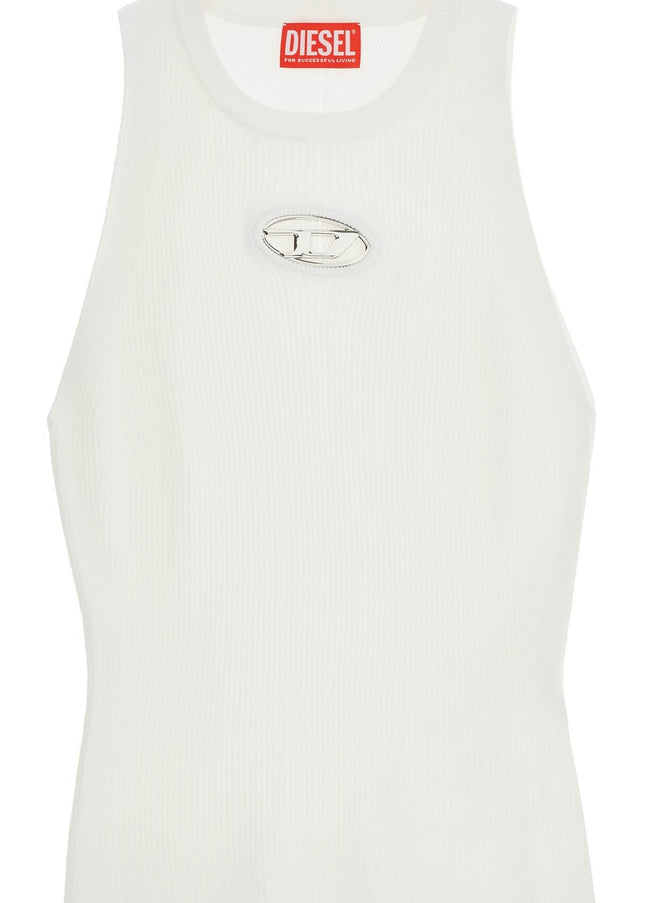 Diesel white sleeveless ribbed viscose top with metallic insert