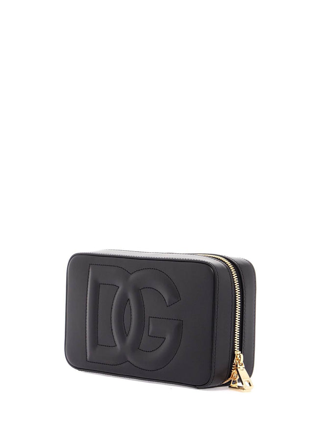 Dolce & Gabbana black calfskin shoulder bag with embossed logo and adjustable strap