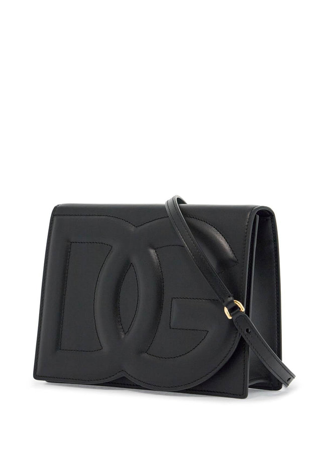 Dolce & Gabbana black calfskin shoulder bag with embossed logo and adjustable strap