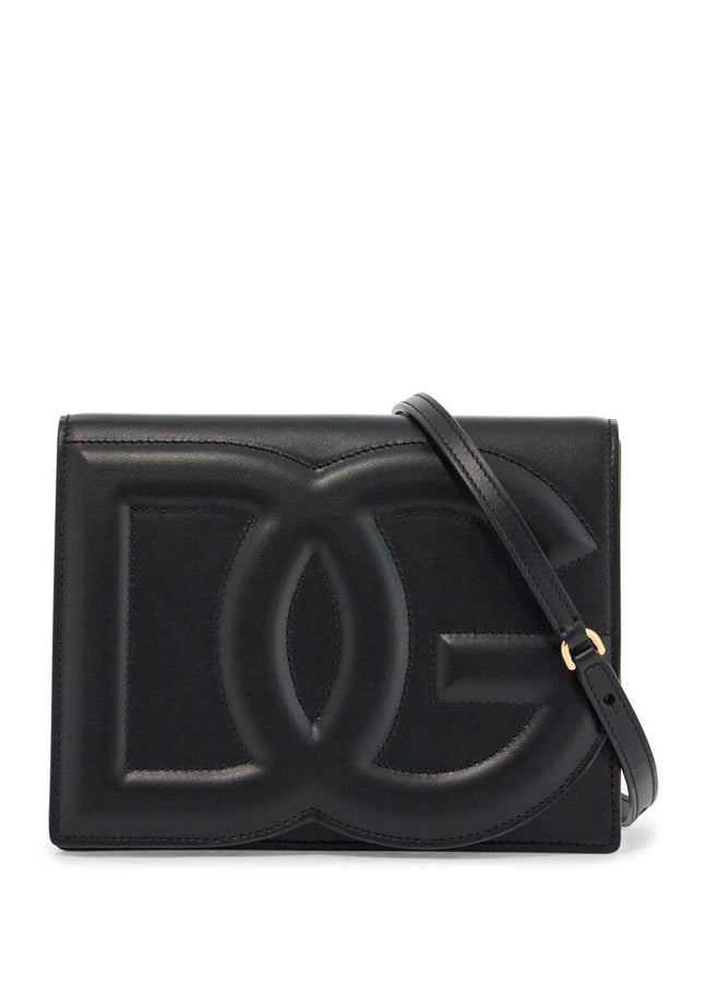 Dolce & Gabbana black calfskin shoulder bag with embossed logo and adjustable strap