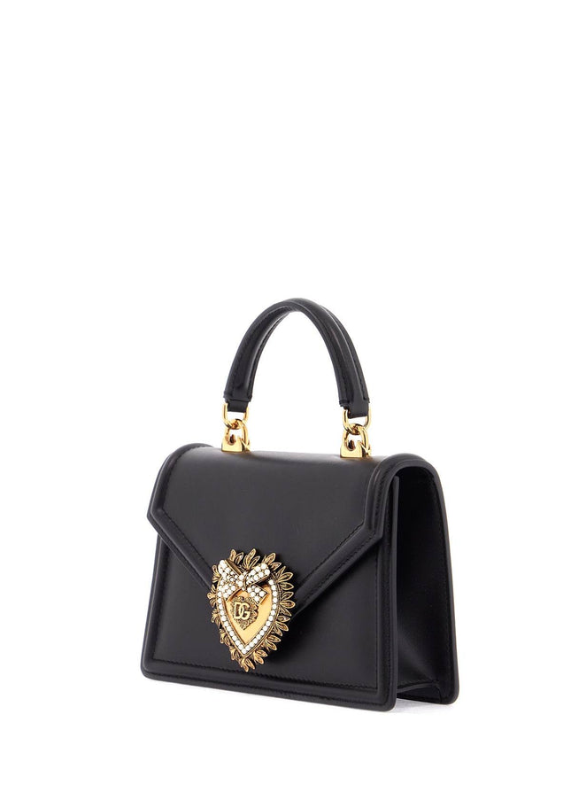 Dolce & Gabbana black calfskin shoulder bag with rhinestone details and gold chain