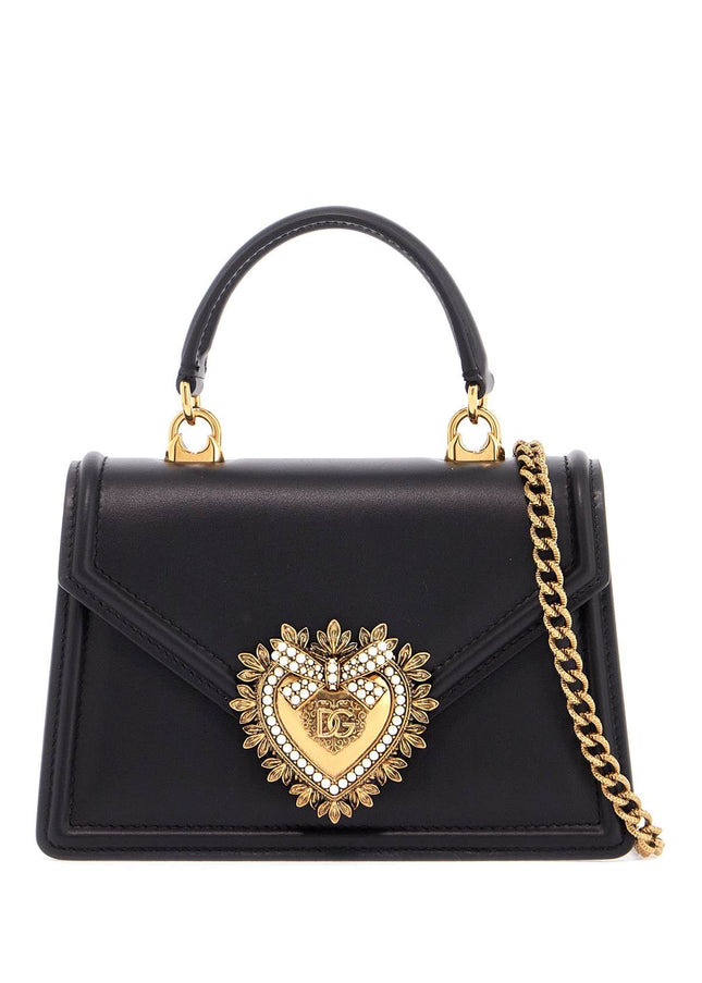 Dolce & Gabbana black calfskin shoulder bag with rhinestone details and gold chain