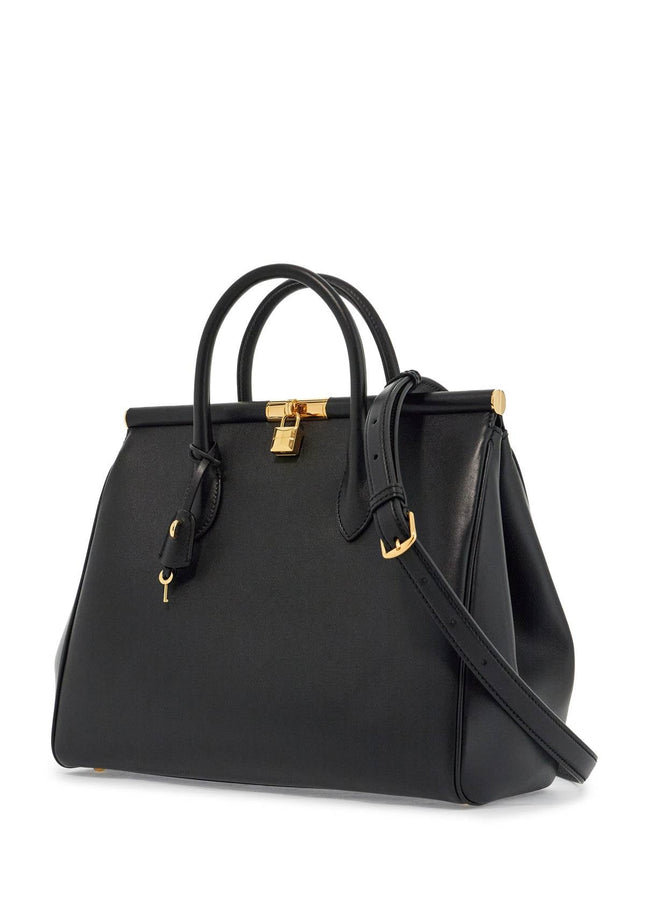 Dolce & Gabbana black calfskin top handle bag with classic and structured shoulder strap