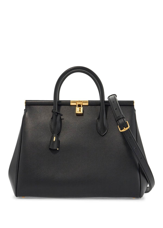 Dolce & Gabbana black calfskin top handle bag with classic and structured shoulder strap