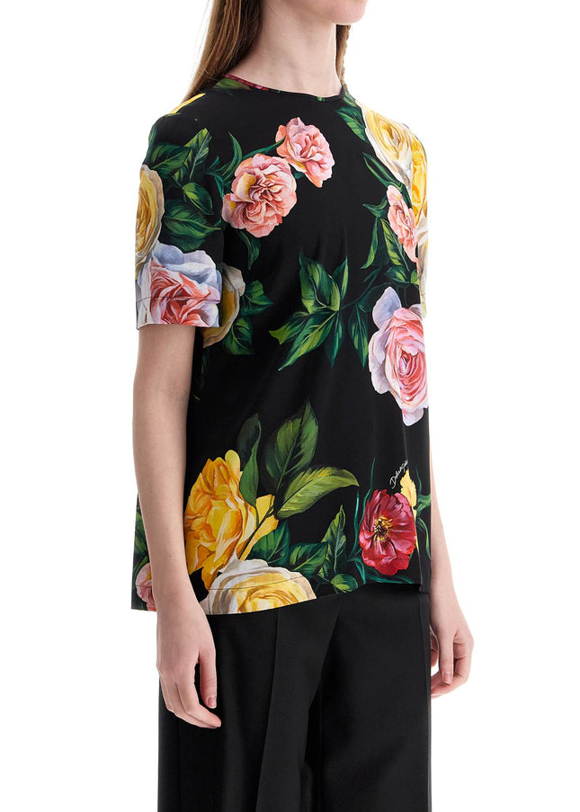 Dolce & Gabbana black silk t-shirt with floral print