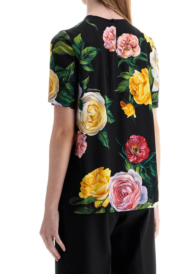 Dolce & Gabbana black silk t-shirt with floral print