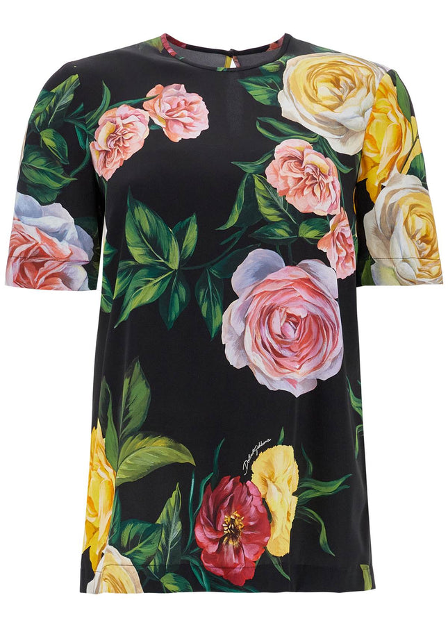 Dolce & Gabbana black silk t-shirt with floral print