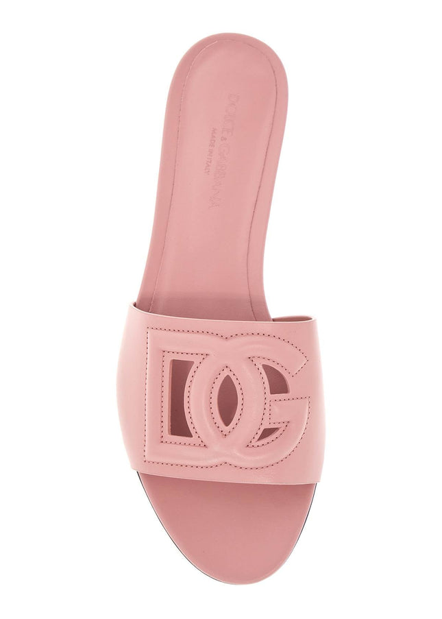 Dolce & Gabbana flat slipper in pink calfskin with embossed dg logo