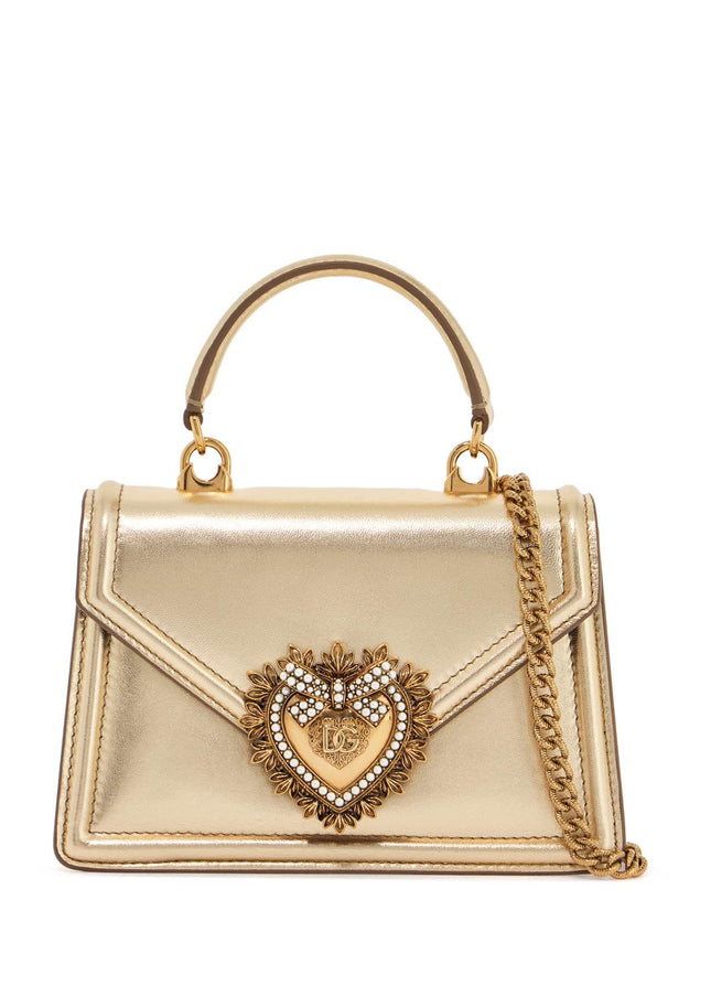 Dolce & Gabbana gold nappa shoulder bag with crystal heart and chain strap