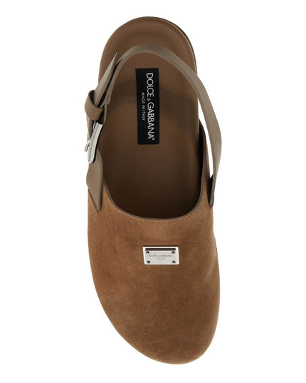 Dolce & Gabbana suede leather clogs with logo plate