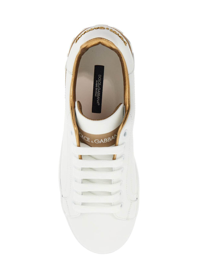 Dolce & Gabbana white calfskin low-top sneakers with gold details and velcro closure