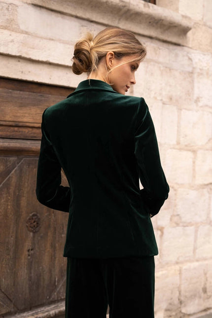 Double-Breasted Velvet Jacket With Gold Buttons Bottle Green