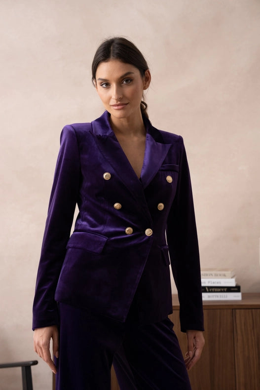 Double-Breasted Velvet Jacket With Gold Buttons Purple