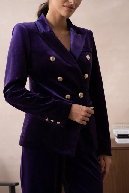 Double-Breasted Velvet Jacket With Gold Buttons Purple