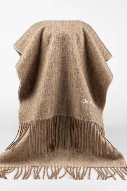 Double Face Cashmere Scarf with Fringes  Organic Brown And Cream