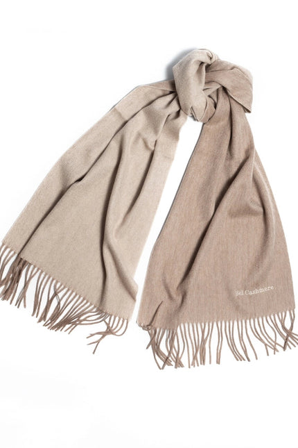 Double Face Cashmere Scarf with Fringes  Organic Brown And Cream