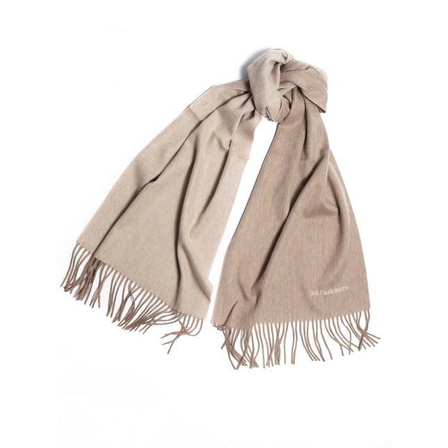 Double Face Cashmere Scarf with Fringes  Organic Brown And Cream