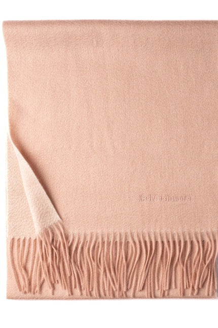 Double Face Cashmere Scarf with Fringes Pink And Cream