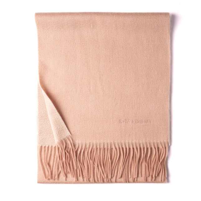 Double Face Cashmere Scarf with Fringes Pink And Cream