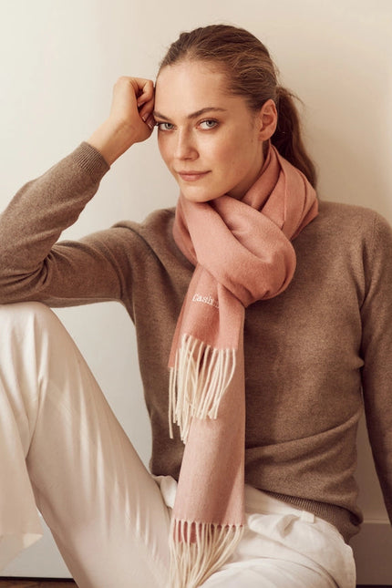 Double Face Cashmere Scarf with Fringes Pink And Cream