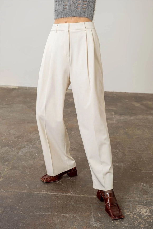 Double Pleats High Waist Pants-Pants-Moon River-S-IVORY-Urbanheer