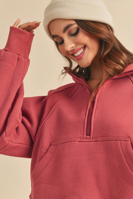 Dove Funnel Neck Half Zip-Hoodie-AEMI + CO-S-Berry-Urbanheer