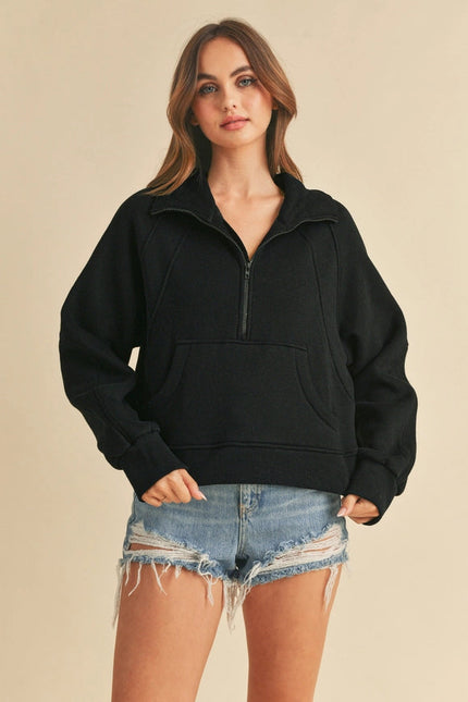 Dove Funnel Neck Half Zip-Hoodie-AEMI + CO-S-Black-Urbanheer