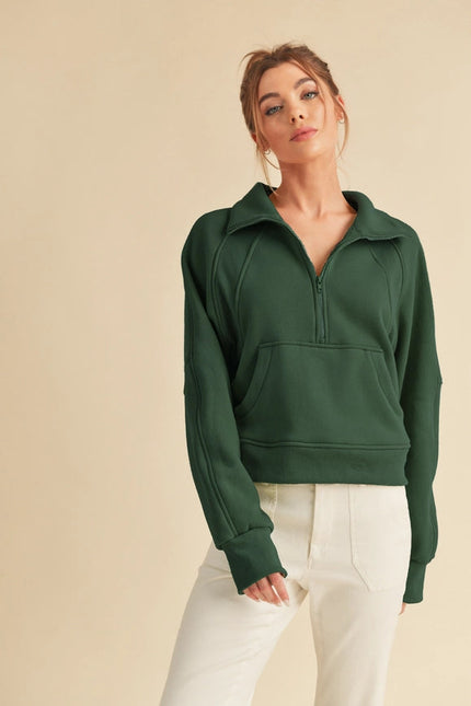 Dove Funnel Neck Half Zip-Hoodie-AEMI + CO-S-Forest-Urbanheer