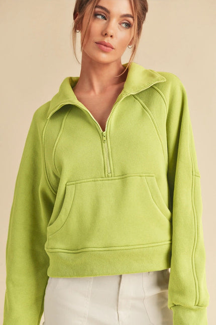 Dove Funnel Neck Half Zip-Hoodie-AEMI + CO-S-Lime-Urbanheer