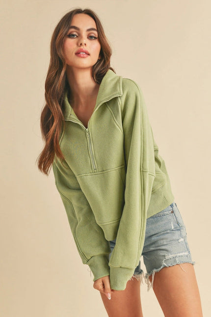 Dove Funnel Neck Half Zip-Hoodie-AEMI + CO-S-Sage-Urbanheer