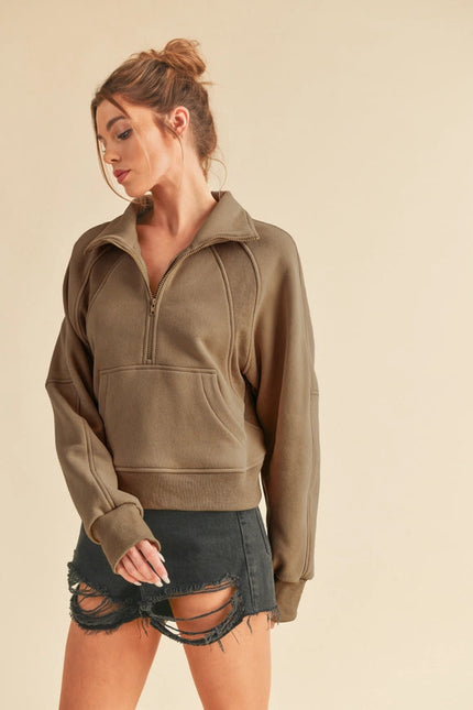 Dove Funnel Neck Half Zip-Hoodie-AEMI + CO-Urbanheer