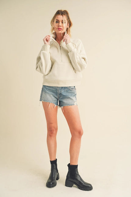 Dove Funnel Neck Half Zip White-Hoodie-AEMI + CO-Urbanheer