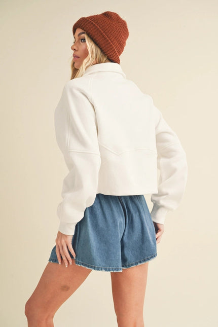 Dove Funnel Neck Half Zip White-Hoodie-AEMI + CO-Urbanheer