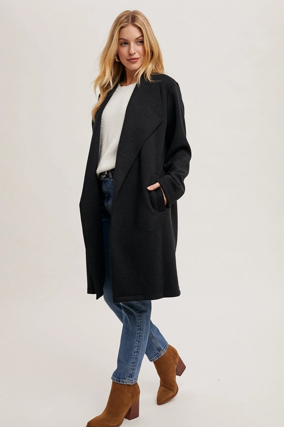 Drape Open-Front Coat Jacket Black