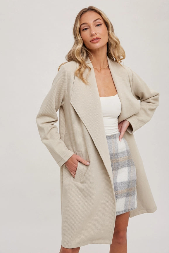 Drape Open-Front Coat Jacket OATMEAL