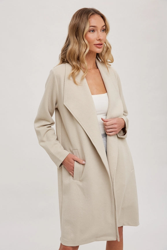 Drape Open-Front Coat Jacket OATMEAL