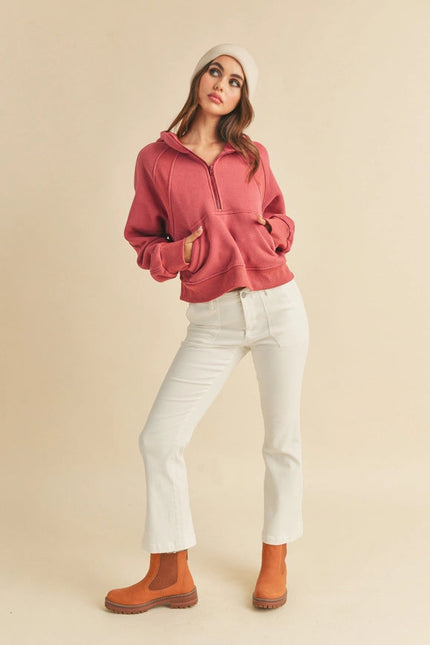 Drea Half-Zip Hoodie Berry-Hoodie-AEMI + CO-S-Urbanheer