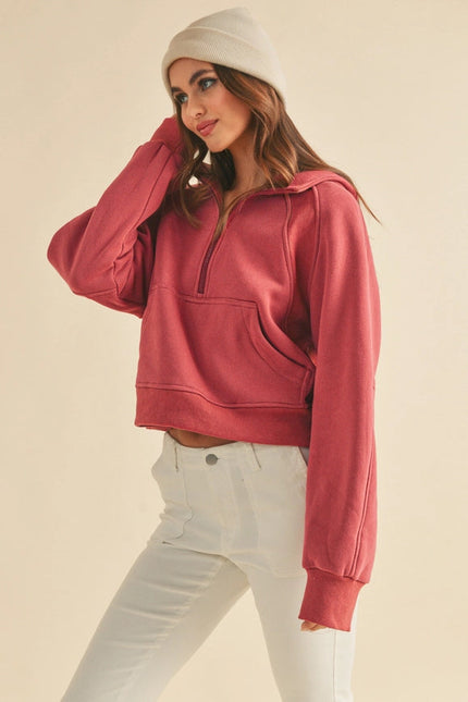 Drea Half-Zip Hoodie Berry-Hoodie-AEMI + CO-Urbanheer