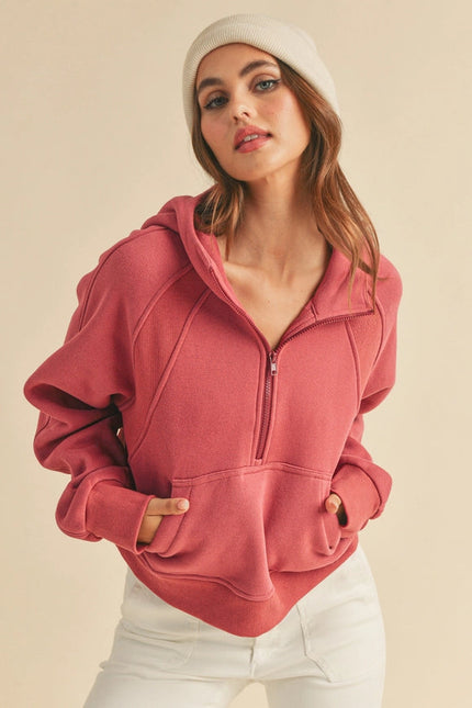 Drea Half-Zip Hoodie Berry-Hoodie-AEMI + CO-Urbanheer