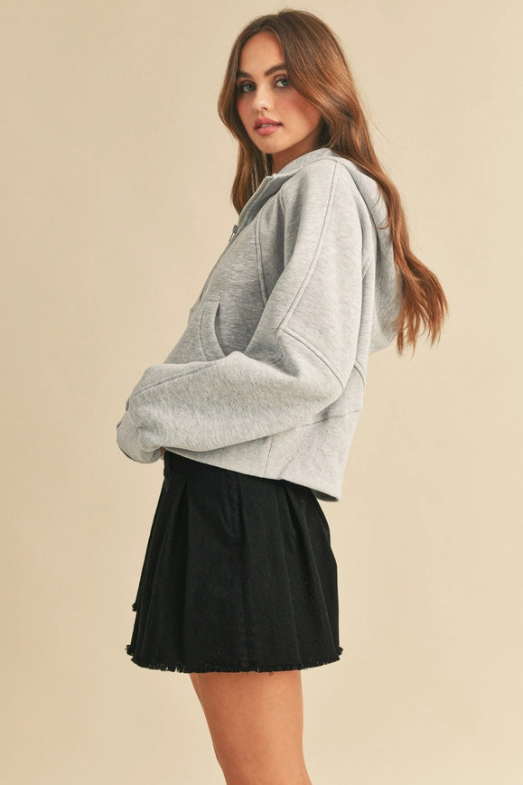 Drea Half-Zip Hoodie Heather Gray-Hoodie-AEMI + CO-Urbanheer