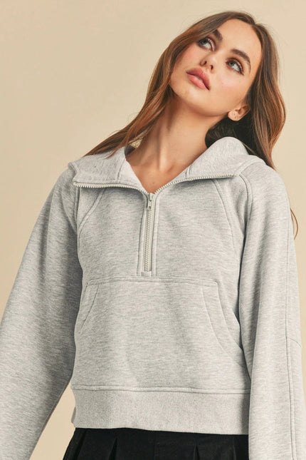 Drea Half-Zip Hoodie Heather Gray-Hoodie-AEMI + CO-Urbanheer