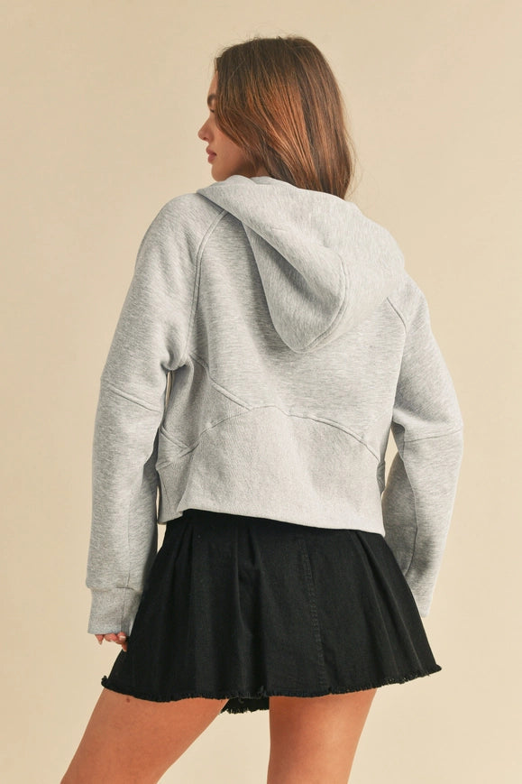 Drea Half-Zip Hoodie Heather Gray-Hoodie-AEMI + CO-Urbanheer