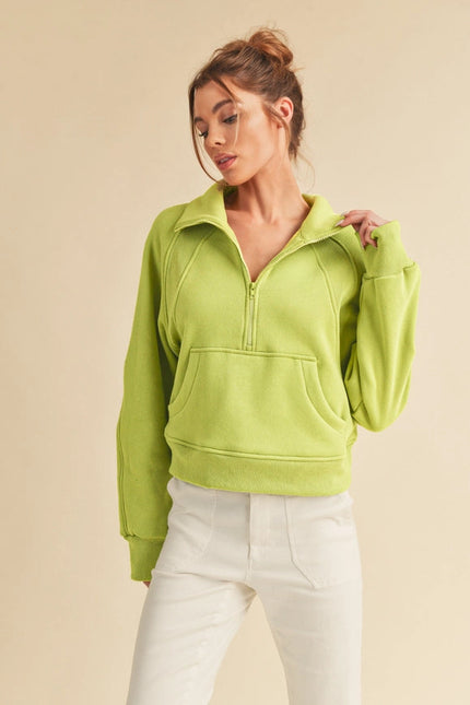 Drea Half-Zip Hoodie-Hoodie-AEMI + CO-S-Lime-Urbanheer