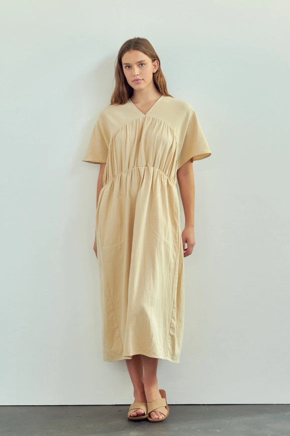 Drop Sleeve Loose Fit Midi Dress-Dress-amente-S/M-Sand-Urbanheer